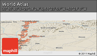 Shaded Relief Panoramic Map of the Area around 29° 54' 34" S, 50° 55' 29" W