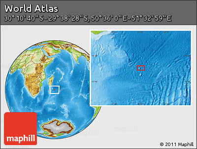 Physical Location Map of the Area around 29° 54' 34" S, 51° 4' 30" E