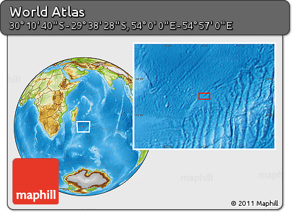 Physical Location Map of the Area around 29° 54' 34" S, 54° 28' 30" E