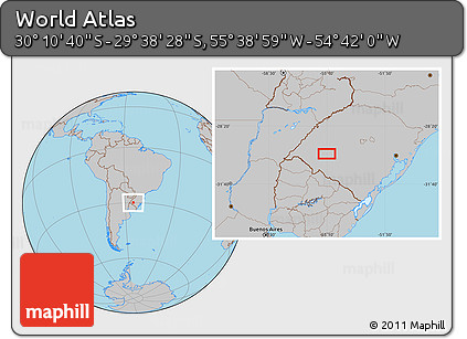 Gray Location Map of the Area around 29° 54' 34" S, 55° 10' 29" W