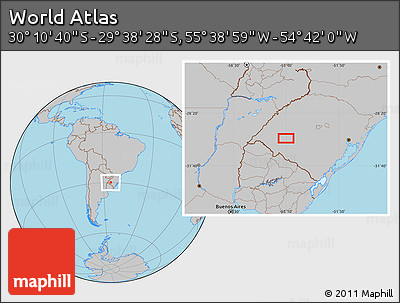 Gray Location Map of the Area around 29° 54' 34" S, 55° 10' 29" W