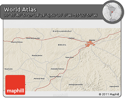 Shaded Relief 3D Map of the Area around 29° 54' 34" S, 56° 1' 29" W