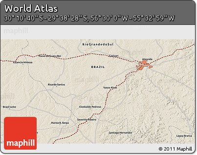 Shaded Relief 3D Map of the Area around 29° 54' 34" S, 56° 1' 29" W
