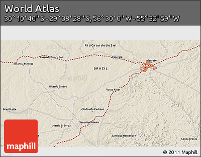 Shaded Relief 3D Map of the Area around 29° 54' 34" S, 56° 1' 29" W