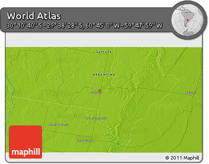 Physical 3D Map of the Area around 29° 54' 34" S, 60° 16' 29" W