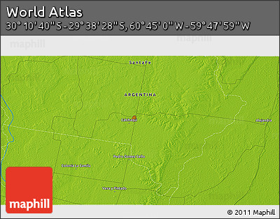 Physical 3D Map of the Area around 29° 54' 34" S, 60° 16' 29" W