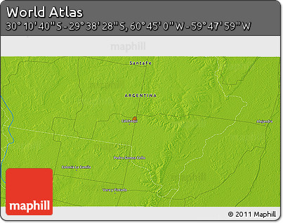 Physical 3D Map of the Area around 29° 54' 34" S, 60° 16' 29" W