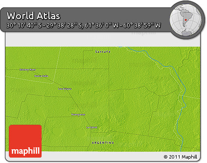 Physical 3D Map of the Area around 29° 54' 34" S, 61° 7' 30" W
