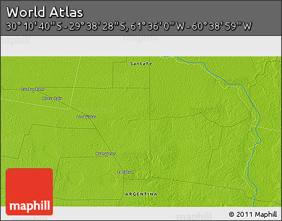Physical 3D Map of the Area around 29° 54' 34" S, 61° 7' 30" W