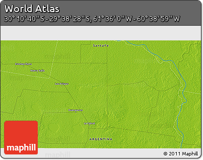 Physical 3D Map of the Area around 29° 54' 34" S, 61° 7' 30" W