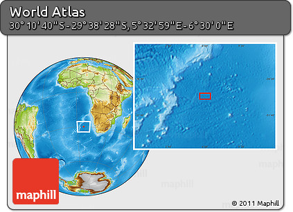 Physical Location Map of the Area around 29° 54' 34" S, 6° 1' 30" E