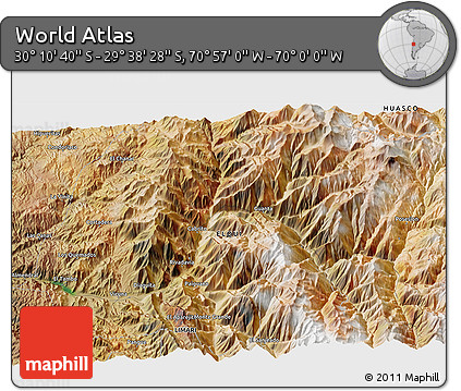 Satellite 3D Map of the Area around 29° 54' 34" S, 70° 28' 29" W