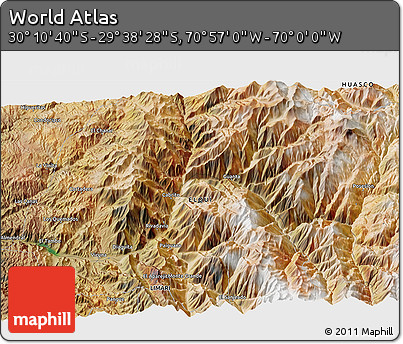 Satellite 3D Map of the Area around 29° 54' 34" S, 70° 28' 29" W