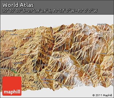 Satellite 3D Map of the Area around 29° 54' 34" S, 70° 28' 29" W
