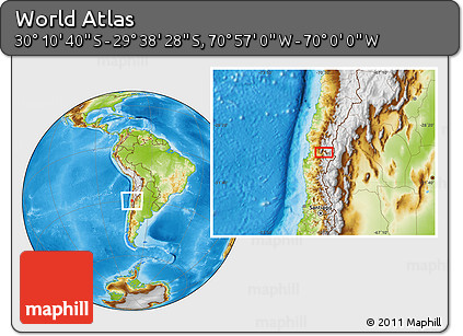 Physical Location Map of the Area around 29° 54' 34" S, 70° 28' 29" W