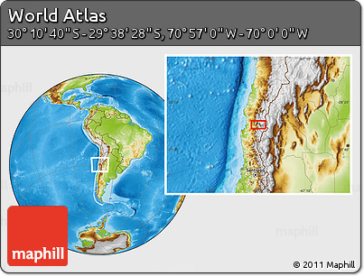 Physical Location Map of the Area around 29° 54' 34" S, 70° 28' 29" W