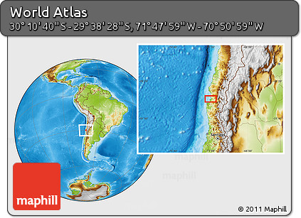 Physical Location Map of the Area around 29° 54' 34" S, 71° 19' 29" W
