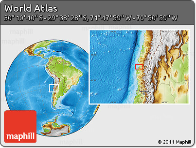 Physical Location Map of the Area around 29° 54' 34" S, 71° 19' 29" W