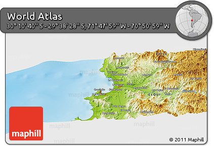 Physical Panoramic Map of the Area around 29° 54' 34" S, 71° 19' 29" W