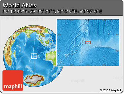 Physical Location Map of the Area around 29° 54' 34" S, 88° 28' 29" E