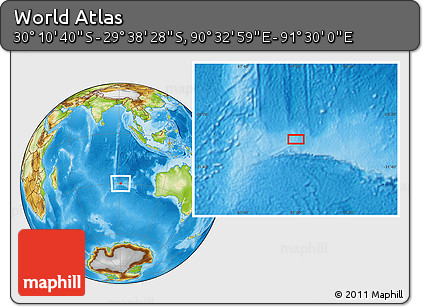 Physical Location Map of the Area around 29° 54' 34" S, 91° 1' 30" E
