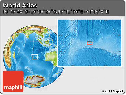Physical Location Map of the Area around 29° 54' 34" S, 91° 1' 30" E