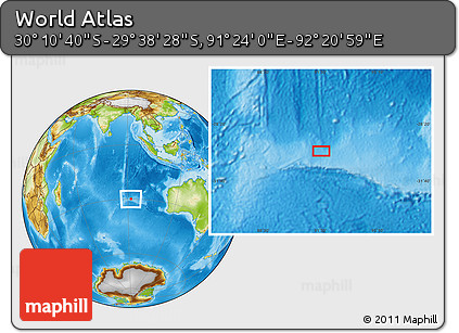 Physical Location Map of the Area around 29° 54' 34" S, 91° 52' 30" E