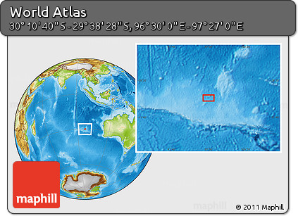 Physical Location Map of the Area around 29° 54' 34" S, 96° 58' 29" E