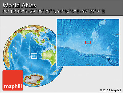 Physical Location Map of the Area around 29° 54' 34" S, 96° 58' 29" E