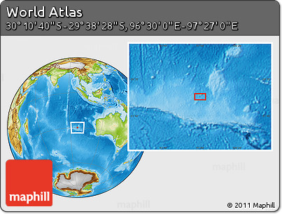 Physical Location Map of the Area around 29° 54' 34" S, 96° 58' 29" E