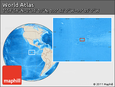Shaded Relief Location Map of the Area around 2° 16' 34" N, 100° 13' 29" W