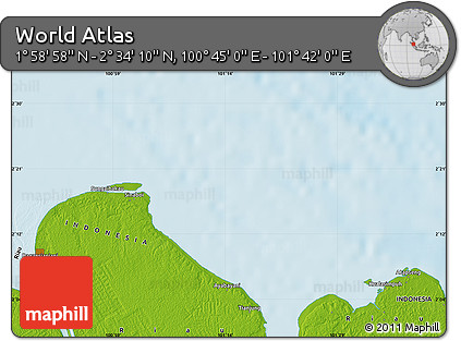 Physical Map of the Area around 2° 16' 34" N, 101° 13' 29" E