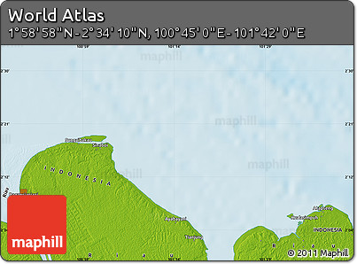 Physical Map of the Area around 2° 16' 34" N, 101° 13' 29" E