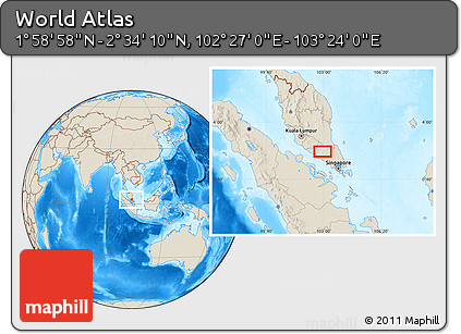 Shaded Relief Location Map of the Area around 2° 16' 34" N, 102° 55' 30" E