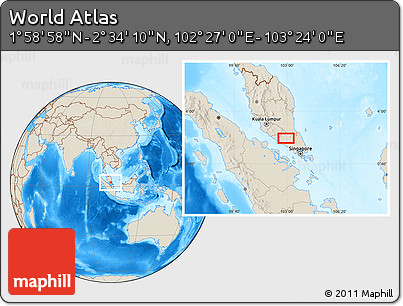 Shaded Relief Location Map of the Area around 2° 16' 34" N, 102° 55' 30" E