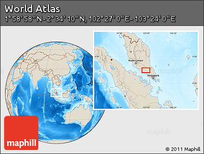 Shaded Relief Location Map of the Area around 2° 16' 34" N, 102° 55' 30" E