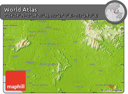 Physical Map of the Area around 2° 16' 34" N, 102° 55' 30" E