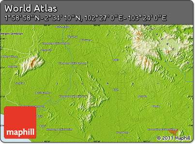 Physical Map of the Area around 2° 16' 34" N, 102° 55' 30" E