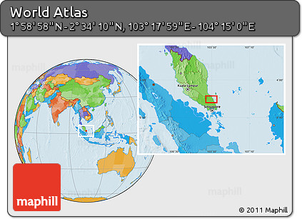 Political Location Map of the Area around 2° 16' 34" N, 103° 46' 30" E