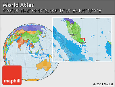 Political Location Map of the Area around 2° 16' 34" N, 103° 46' 30" E