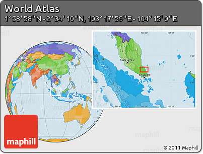 Political Location Map of the Area around 2° 16' 34" N, 103° 46' 30" E