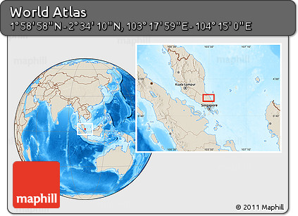 Shaded Relief Location Map of the Area around 2° 16' 34" N, 103° 46' 30" E