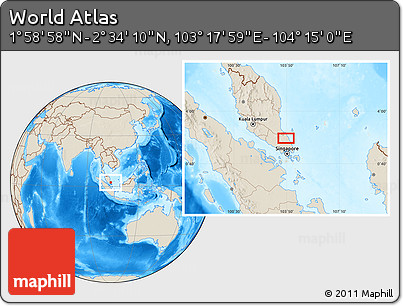 Shaded Relief Location Map of the Area around 2° 16' 34" N, 103° 46' 30" E