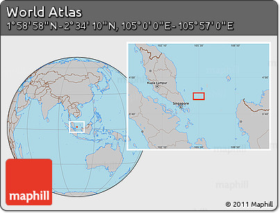 Gray Location Map of the Area around 2° 16' 34" N, 105° 28' 29" E