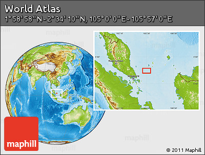 Physical Location Map of the Area around 2° 16' 34" N, 105° 28' 29" E