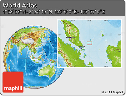 Physical Location Map of the Area around 2° 16' 34" N, 105° 28' 29" E