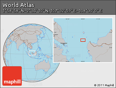 Gray Location Map of the Area around 2° 16' 34" N, 108° 1' 30" E