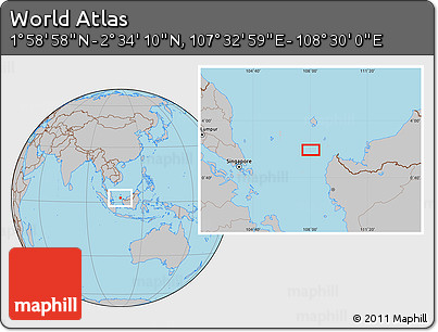 Gray Location Map of the Area around 2° 16' 34" N, 108° 1' 30" E