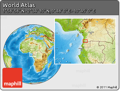 Physical Location Map of the Area around 2° 16' 34" N, 10° 16' 30" E