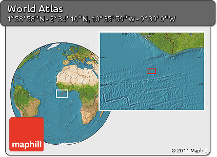 Satellite Location Map of the Area around 2° 16' 34" N, 10° 7' 30" W